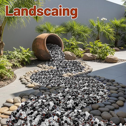 Blended Fire Glass Diamonds for Propane Firepit, Fireplace and Outdoor Decorative, 1 Inch Firepit Glass 10LB (Crystal Ice +Onyx Black + Amber)
