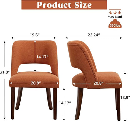 Dining Chairs Set of 6,Modern Dining Room Chairs with Thick Cushions,Upholstered Linen Fabric Kitchen Chairs for Kitchen Dining Room Orange