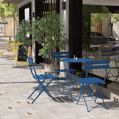 Grand patio 3-Piece Folding Bistro Set, 2 Chairs and 1 Table, Weather-Resistant Outdoor/Indoor Conversation Set for Patio, Yard, Garden -Peacock Blue