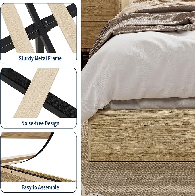 GarveeHome Full Size Wood Platform Bed Frame, Wooden Bed Frame Without Headboard, Wood Slat Support, No Box Spring Needed, Easy Assembly