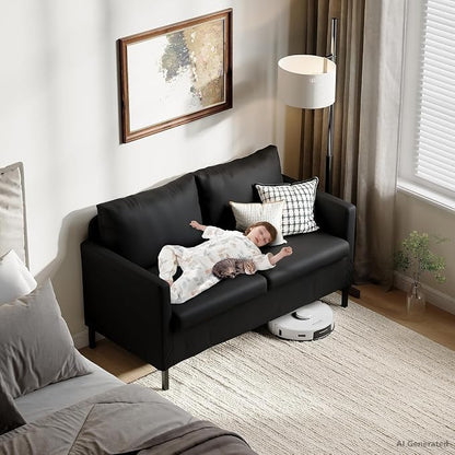TYBOATLE Faux Leather Small Couches for Small Spaces, Comfy Modern Upholstered Black Love Seat for Bedroom, 2 Seater Mini Couch for Apartment, Dorm, Office