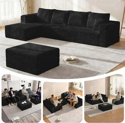 118" U Modular Sectional Sofa, Oversized Cloud Boneless Sofa Couch with Chaise, Modern Corduroy U Shaped Cloud Sofa with Deep Seat & Chaise for Living Room, No Assembly Required