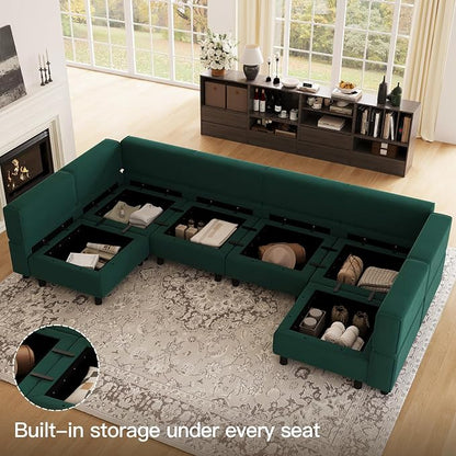 Belffin Modular Sectional Couch U Shaped Sofa with Storage Seat Reversible Sectional Sofa Couch with Chaise Velvet Green