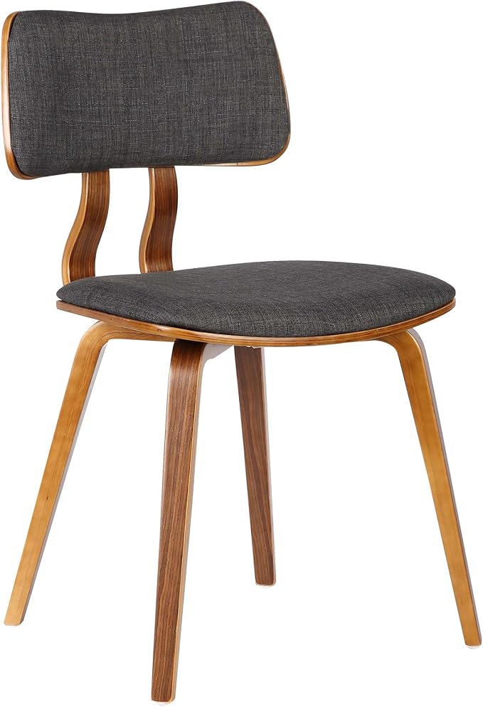 Armen Living Jaguar Mid-Century Dining Chair in Walnut Wood and Charcoal Fabric - Set of 2