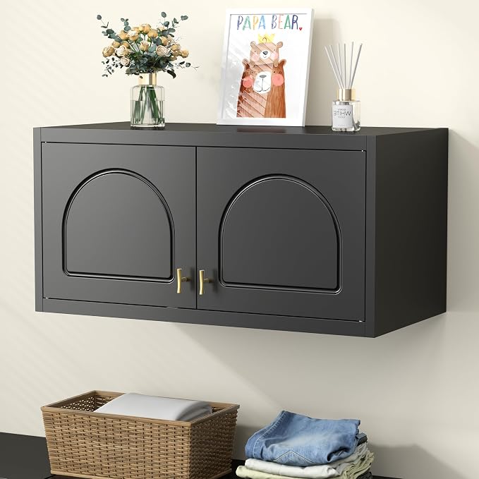UNICOLY 15" Wall Mounted Storage Cabinet, Small Armoire Wardrobe Closet, Small Hanging Cabinet for Bedroom School, Employee, Gym, Armarios De Ropa para Dormitorio, Assembly Required, Black