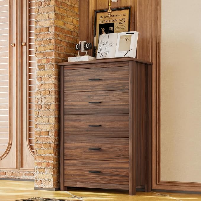 Walnut 4 Piece Bedroom Sets Queen Size, Vintage Rustic Bed Frame with Chest and 2 Nightstands, Wood Platform Beds with Storage Headboard and Charging Station