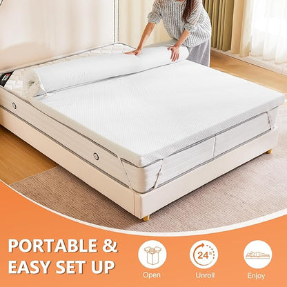 Sweetcrispy Mattress Topper Queen with Removable Soft Cover, Memory Foam 4 Inch Thick Gel Infused Cooling Pad for Pressure Relieve for Queen Size Bed, Sleeper Sofa, RV, Camper, CertiPUR US Certified