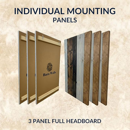 Barn Walls Full Headboard - All Terrain Mix Multi-Tonal Solid Wood Panels | Wall Mount, Adjustable Height, Made in America