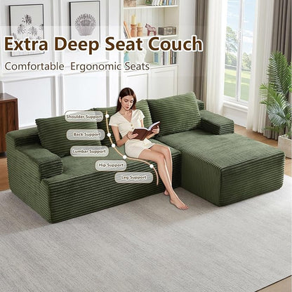 96.1" Modular Sectional Sofa Couches L-Shape Couch 3 Seat Modular Sofa Corduroy Memory Foam Sectional Boneless Couches for Living Room, Cloud Couch with Oversized Chaise(Green, Right Facing)