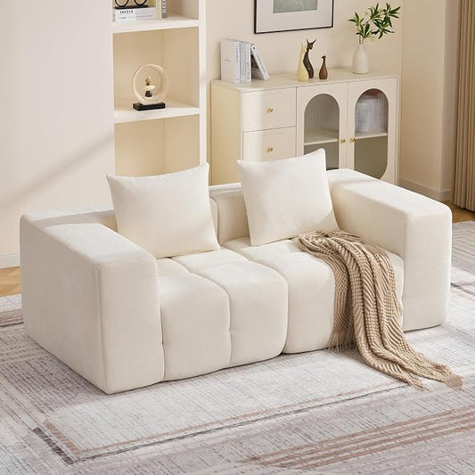 78.7" Loveseat Boneless Couch, Upholstered Cloud Love Seat with Deep Seat, Modular Sectional 2 Seater Memory Foam Sofas for Living Room Apartment Small Spaces, Oversized Tufted Sofa, Beige