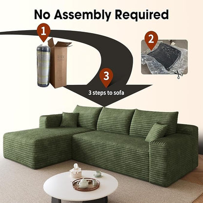AUGOP 96" Sectional Couches for Living Room Modern Modular Sofa with L-Shape Couchs Upholstered Boneless Couch Deep Seat Sectional Couch with Chaise (Green, 96" Left Facing Chaise+2Seaters)