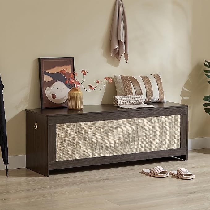 51.2" Storage Chest Extra Large,Storage Bench with 2 Safety Hinges,Wooden Shoe Bench,51.2x15.7x18.3 Inch,Easy Assembly,Storage Bench for Bedroom,Living Room,entryway(Obsidian Black)