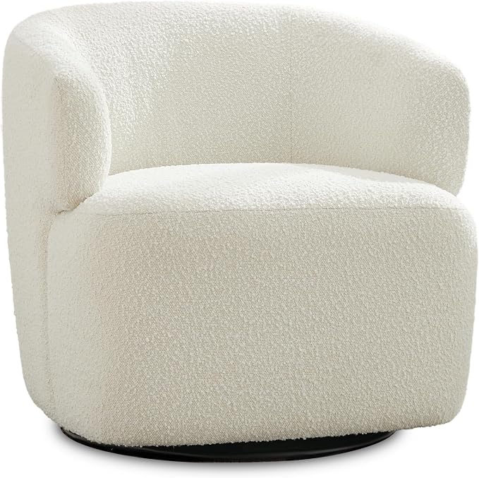 SOFTHION Swivel Accent Chair, Sherpa Teddy Barrel Chair for Living Room, Cozy Round Boucle Arm Chair, Metal Base for Club Nursery Bedroom, White