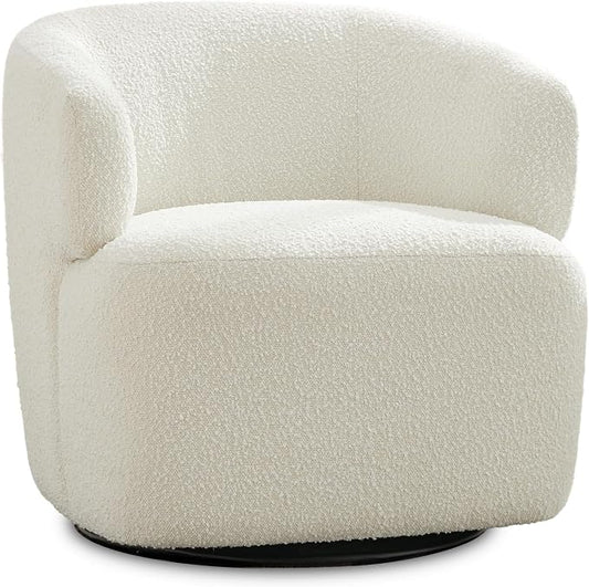 SOFTHION Swivel Accent Chair, Sherpa Teddy Barrel Chair for Living Room, Cozy Round Boucle Arm Chair, Metal Base for Club Nursery Bedroom, White