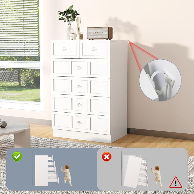 6 Drawer Dresser for Bedroom: 24" White Wide Tall Dressers for Bedroom, Modern Fluted Dresser with Deep Drawers, Wooden Chest of Drawers for Living Room