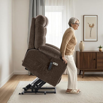 MCombo Oversized Power Lift Recliner Chair with Extended Footrest, Extra Wide for Big and Tall Elderly People, Fabric R7289 (Brown, Medium-Wide)