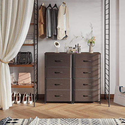 ODK Dresser for Bedroom with 4 Storage Drawers, Small Dresser Chest of Fabric Drawers with Sturdy Steel Frame, Wood Top, Brown