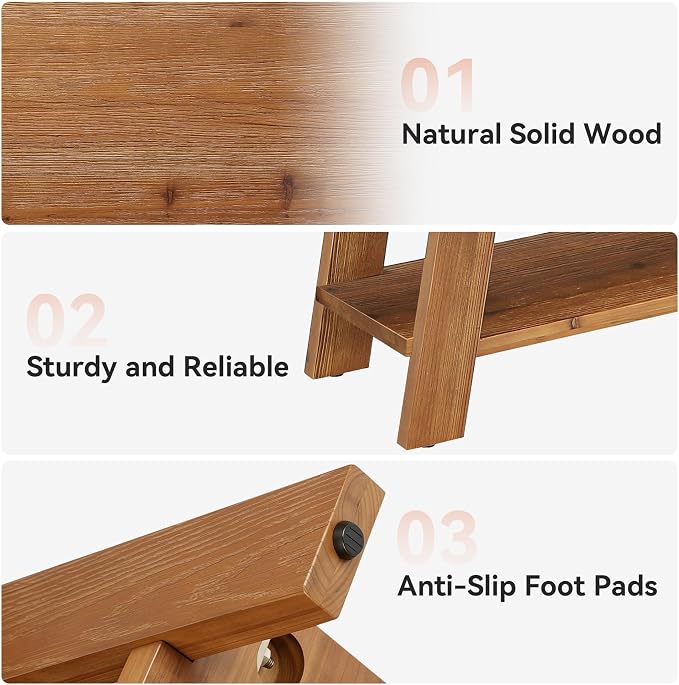 Solid Wood Bench, 55" Farmhouse Entryway Bench with Shoe Storage | End of Bed Bench Shoe Bench Seat for Entrance Hallway Bedroom Living Room, 350 lb Capacity, Scratch Resistant, Natural Brown