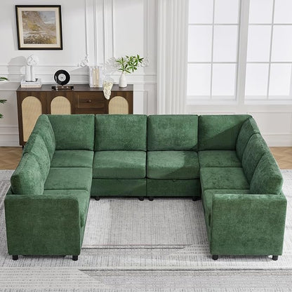104'' U Shaped Modular Sofa, Sectional Couches with Storage for Living Room, Oversized 8 Seater Cloud Sectional Couch, Chenille Dark Green