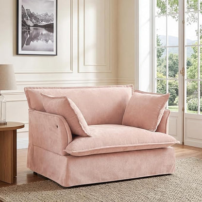 ERYE 47" Chenille Upholstered Accent Chair Wide Seat Armchair for Living Room Bedroom, Modern Upholstered Armchair W/ 2 Pillows and USB-C Ports for Home Apartment Office