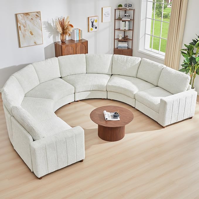 ORRD Oversized Curved Sectional Sofa, Convertible U Shaped Couch with Deep Seat, Boucle Modular Sectional Sofa with Pillows, Chenille Comfy 6 Seat Couch for Living Room, White