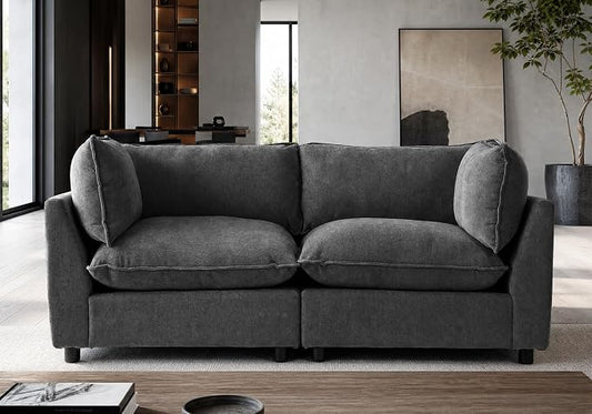 Iroomy Modular Sectional Sofa, Oversized Chenille Cloud Couch, Deep Comfy Seat, 2-Seater Sofas Couches for Living Room, Dark Grey, High Feet