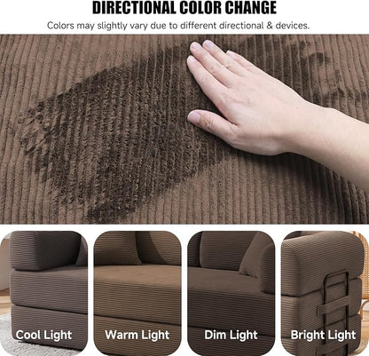 79" Convertible Sleeper Sofa Bed, Corduroy Boneless Fold-Out Couch in a Box, 4-in-1 Loveseat/Futon Couch, High-Density Foam, No Assembly, Side Pockets, 2 Pillows for Small Spaces, Brown