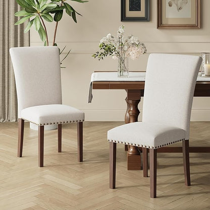 COLAMY Upholstered Dining Chairs Set of 4, Parsons Style Linen Beige Accent Chairs with High Back, for Round Kitchen Table or Small Dining Room – Comfortable & Stylish
