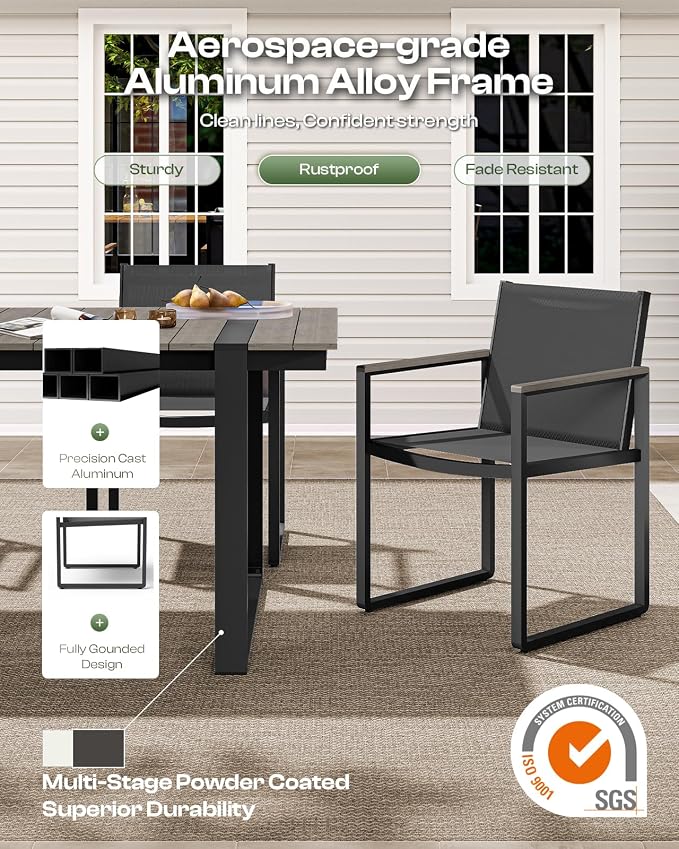 Outdoor Dining Table for 6, HDPS+ Aluminum Patio Dning Table with U-Shape Leg, Size: 67.4"*32.3"*29.6",Modern Rectangular Table for Lawn, Garden (Gray)