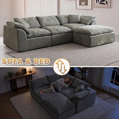 110" Boneless Cloud Couch Sectional for Living Room, Oversized Modular L Shaped Sofa with Ottoman, Deep Seat Chenille Sectional Couch for Cloud-Like Comfort (Ash Grey)