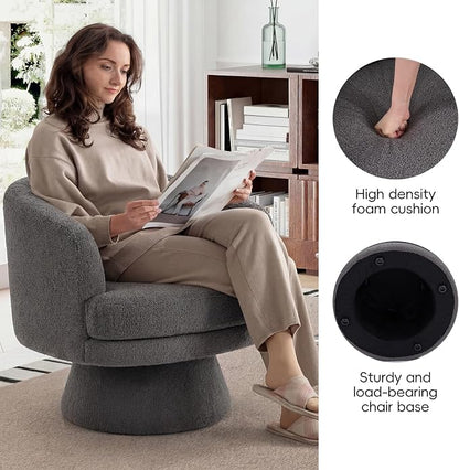 CANMOV Swivel Accent Chair with Armrest, Modern 360 Degree Swivel Barrel Chair with Curve Back and Soft Cushion,Comfy Round Sherpa Teddy Armchair Single Sofa for Living Room,Bedroom, Dark Grey