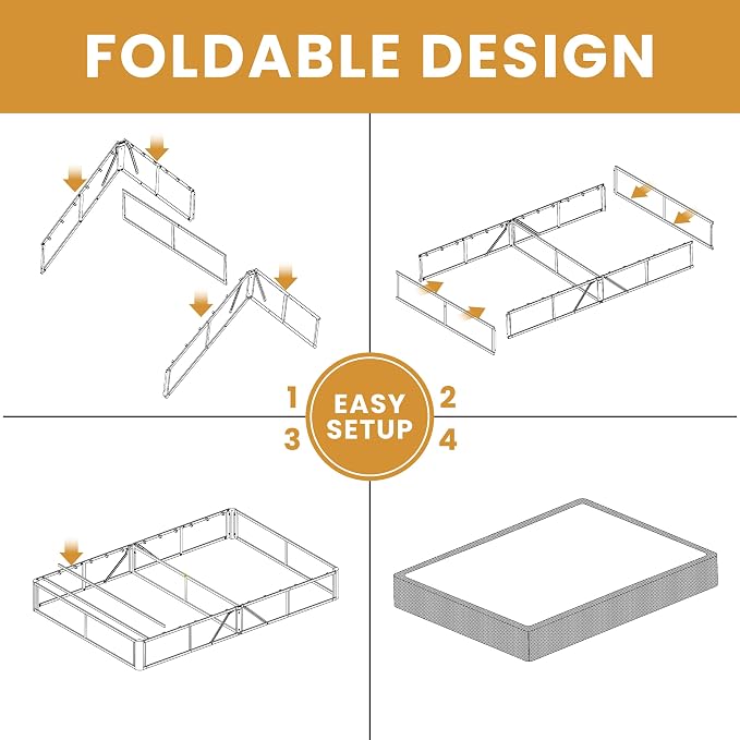 MAF Twin XL Box Spring and Cover Set, 7 Inch High Profile Metal BoxSpring 3500 lbs Black Heavy Duty Metal Mattress Foundation with Easy Clean Fabric Cover, Easy Assembly