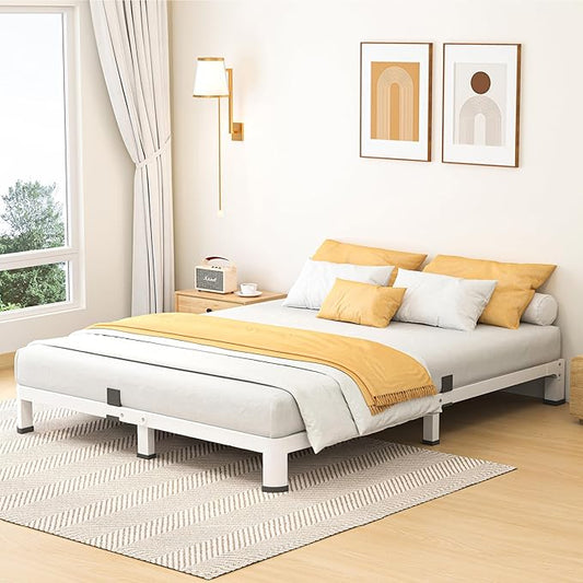 Superay 10 Inch King Size Metal Platform Bed Frame with Round Corners, Storage Space Under High Bed Frame-Heavy Duty Steel Slats Support, Noise Free - Easy Assembly - No Box Spring Needed, White
