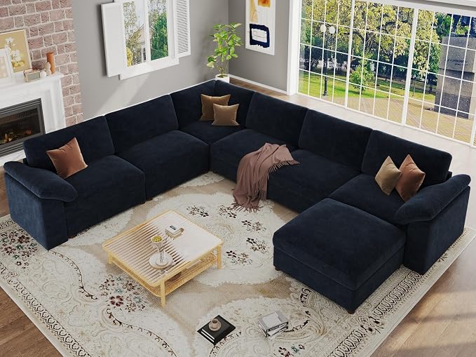 EASE MOOSE Oversized Sectional Modular Sofa,Modern Comfort L Shape Sectional Couch Wide Deep seat Couch for Living Room,Removable and Washable,Blue