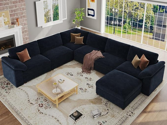 EASE MOOSE Oversized Sectional Modular Sofa,Modern Comfort L Shape Sectional Couch Wide Deep seat Couch for Living Room,Removable and Washable,Blue