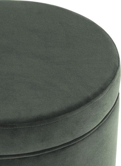 HomePop Home Decor | Upholstered Round Storage Ottoman | Ottoman with Storage for Living Room & Bedroom, Loden Green Velvet Large