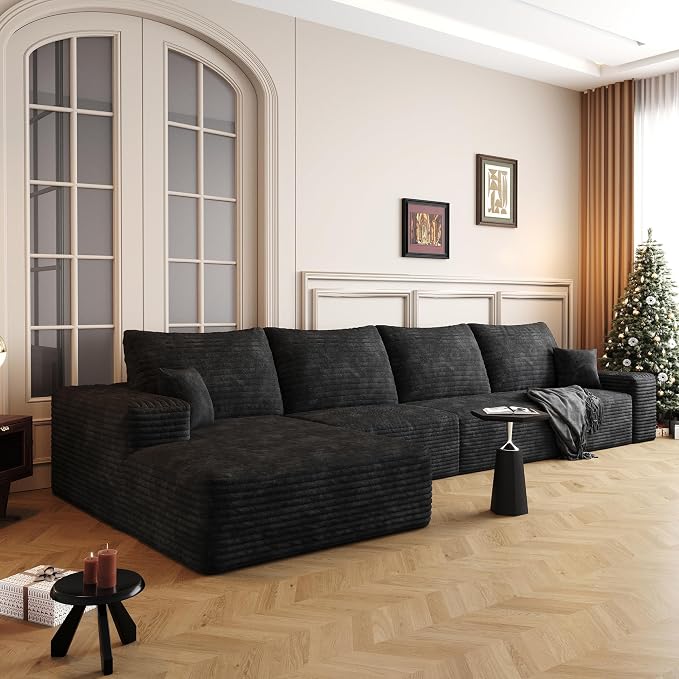 AUGOP 136" Sectional Couches for Living Room Modern Modular Sofa with L-Shape Couchs Upholstered Boneless Couch Deep Seat Sectional Couch with Chaise (Black, Left Facing Chaise+3Seaters)