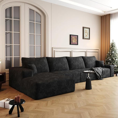 AUGOP 136" Sectional Couches for Living Room Modern Modular Sofa with L-Shape Couchs Upholstered Boneless Couch Deep Seat Sectional Couch with Chaise (Black, Left Facing Chaise+3Seaters)