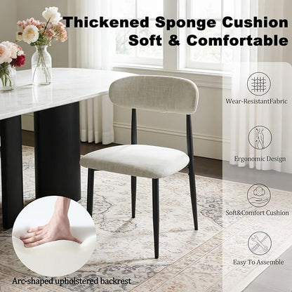 FREKEN Modern Upholstered Dining Chairs Set of 4, Mid-Century Metal Frame Linen Fabric Side Chair for Kitchen Dining Room, 350lbs Capacity, Beige