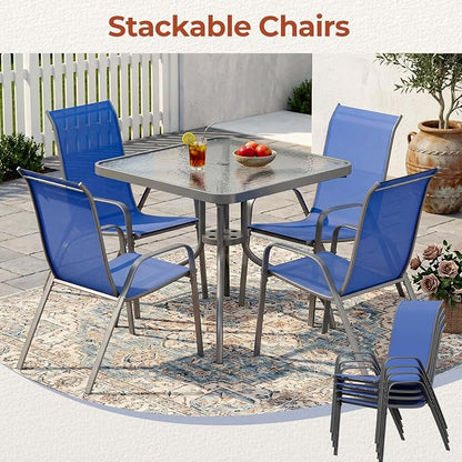 TLSUNNY Patio Dining Set 5 Pieces, All Weather Outdoor Furniture W/30"X 30" Table and 4 Stackable Textilene Chairs, Metal Table and Chairs for Lawn, Garden, Poolside, Backyard (Umbrella not Included)