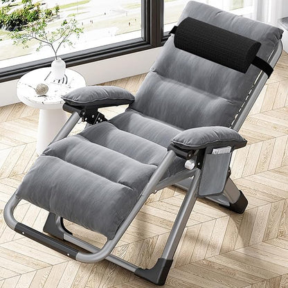 DoCred Zero Gravity Chair, Lawn Recliner, Reclining Patio Lounger Chair, Folding Portable Chaise with Detachable Soft Cushion, Cup Holder, Headrest