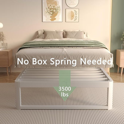 VYM 12 Inch Twin Bed Frame, Platform Bed Frames with Metal Gaskets, Anti-Slip Mattress Stopper, No Box Spring Needed, Heavy Duty Steel Slat Support, Round Corner Leg, Easy Assembly, White