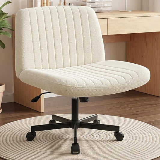 Orange Factory Criss Cross Chair Wheels Wide Cross Legged Office Desk Vanity Chair Comfy Fabric Armless Adjustable Swivel for Home Computer Task (Beige Wheel, Fabric)