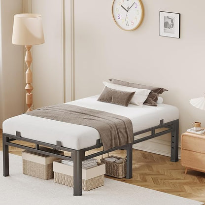 22 Inch Bed Frames Twin, Double Layer Heavy Duty Metal Platform Bedframe, Bed Frames with Headboard Holes, Round Corner Legs, No Box Spring Needed, Easy Assembly