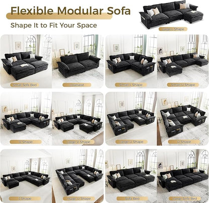 KKL 89 Inch Modular Sectional Sofa, 2 Seater Loveseat Cloud Couch with Deep Seat, Chenille Sectional Couches for Living Room, Apartment, Black