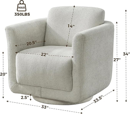 Swivel Accent Chair, 360° Barrel Chair with Solid Wood Frame & Removable Ergonomic Support Back Cushion, Fully Assembled Chenille Armchair for Living Room & Bedroom, Gray