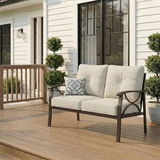 RoyalCraft Patio Loveseat, All-Weather Outdoor 2 Seats Sofa Couch, Khaki Metal Furniture with Beige Cushions