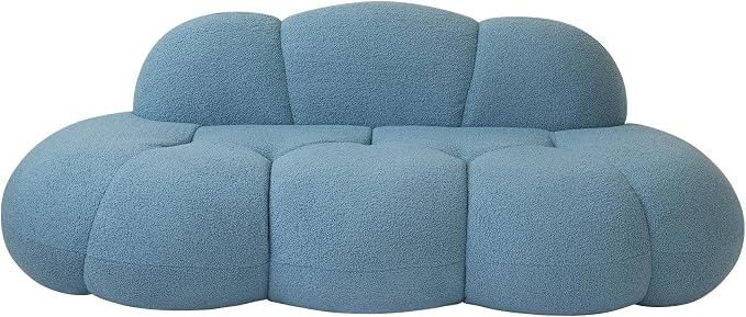 JACH 3 Seater Cloud Sofa for Living Room, Modern Sherpa Upholstered Couch, Minimalist Leisure Sofa, Comfy Cloud Couch for Apartment, Small Space, No Assembly Required (Blue)