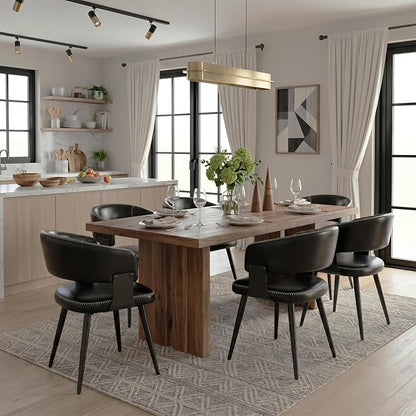 Dining Chairs Set of 6, Modern Upholstered Faux Leather Kitchen Chairs with Elegant Stitching, Easy to Assemble & Clean for Dining Room, Restaurant, Cafe, Vintage Black