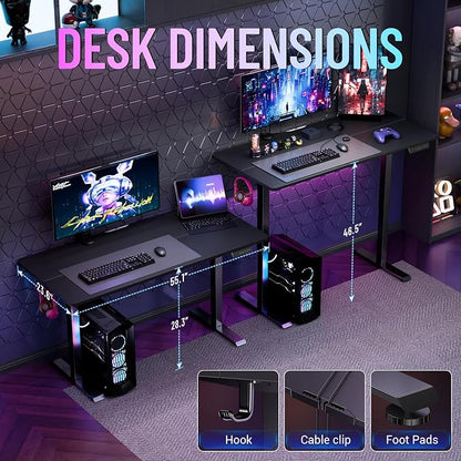 Veken 55 Inch Large Electric Standing Gaming Desk, Heights Adjustable,Sit to Stand Up, Work Home Office Computer Table for Study, Walking Pad, Writing, and Games, Wooden Desktop Desks, Black | Height Adjustable Sit Stand Up Computer Tables for Home Off...
